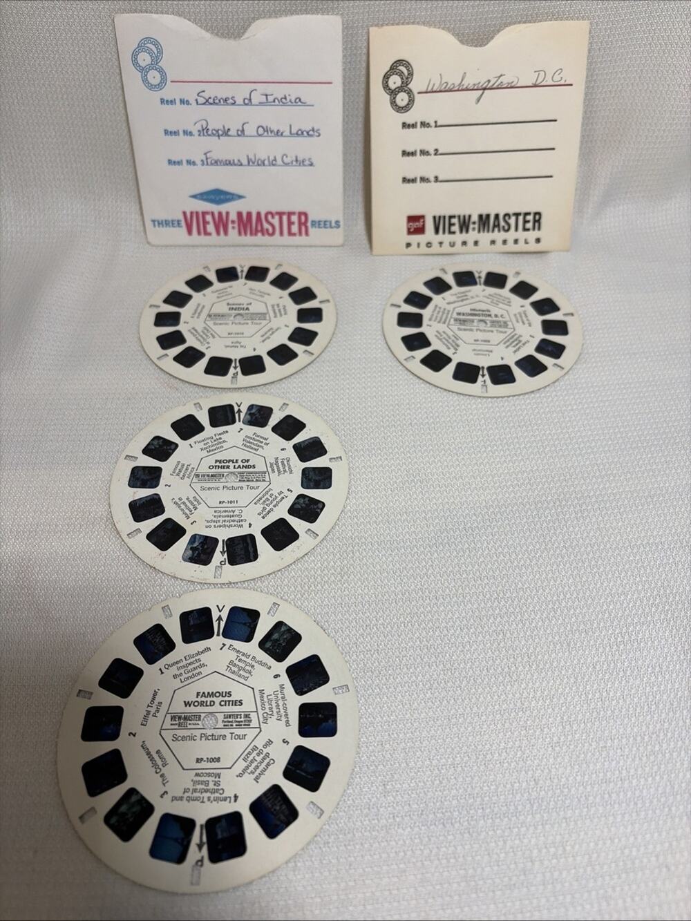Set Of 3 Vintage Viewmaster Reels W/sleeves India People Cities Wash DC